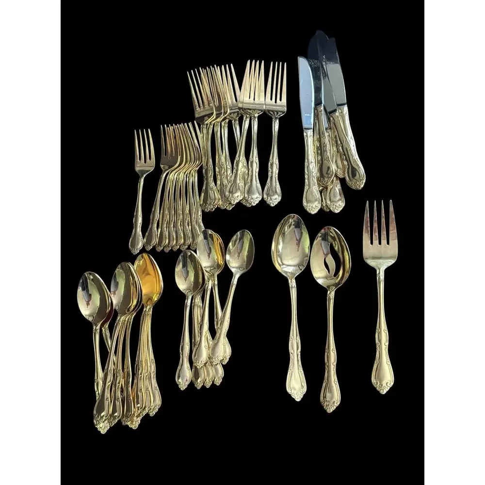 International Silver Co. Service for 8 Gold Flatware Fancy MCM Flatware Exc Cond